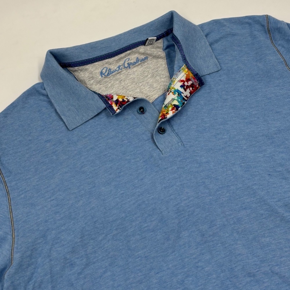 Robert Graham Men's 2XL Classic Fit Blue Splatter Trim Cotton Blend‎ Polo